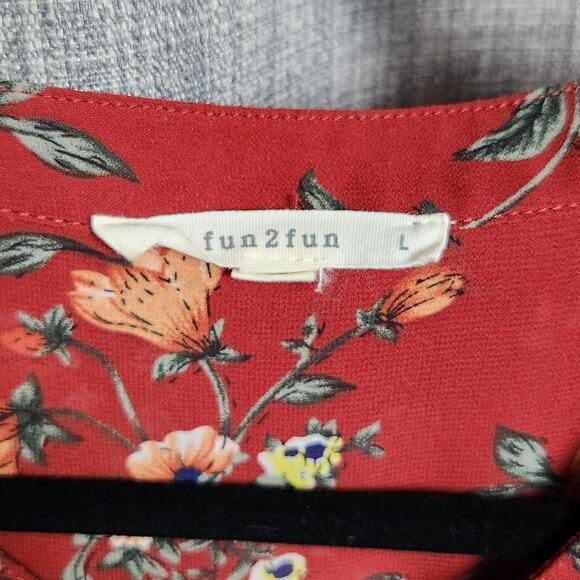 Fun2Fun Women’s Rust Floral Tie-Neck Blouse Size Large - Picture 4 of 5